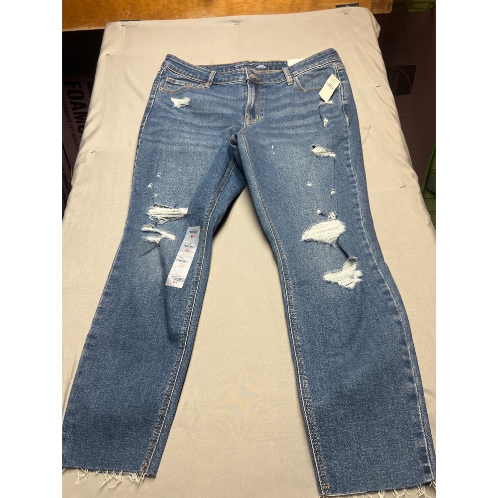 Old Navy Rockstar Super Skinny Mid Rise Distressed Ankle Jeans Blue 14 NEW
